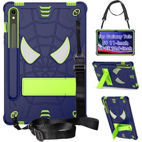 DETUOSI Kids Case for Samsung Galaxy Tab S9/ S9 FE 5G LTE/WiFi 11" 2023 with S Pen Holder + Shoulder Strap,3-Layer Hybrid Heavy Duty Full-Body Shockproof,4-Angle Viewing Protective Kids Cover for Boy