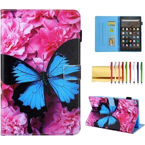Folding Case for Amazon Fire HD 10 9th/7th/5th Gen, Techcircle Smart Flip [Wake/Sleep] Solid PU Leather Protective Cover for All-New Kindle Fire HD 10.1 inch Tablet 2019/2017/2015 Release, Black