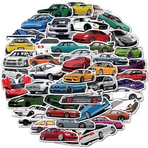 JDM Car Stickers 50PCS, Icicrim Racing Sport Car Stickers Vinyl Waterproof Stickers for Water Bottles Laptop Guitar Skateboard Scrapbook, JDM Decals for Men Teens Adults