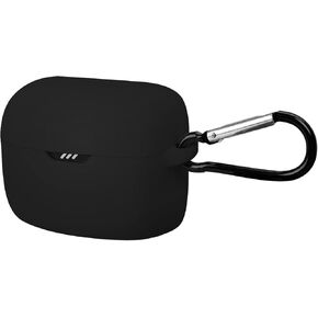 غطاء حافظة من السيليكون من Geekria متوافق مع سماعات الأذن اللاسلكية JBL Tune Buds True، وغطاء جلدي واقٍ لسماعات الأذن مع خطاف سلسلة مفاتيح، ويمكن الوصول إلى منفذ الشحن، ومصباح LED أمامي مرئي (أسود)