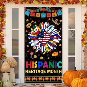 XIFAN Hispanic Heritage Month Door Cover 71x35 Inches, Spanish Speaking Countries Decoration, Latino Latin American Countries Banner, Durable National Hispanic Celebration Events Theme Backdrop Poster