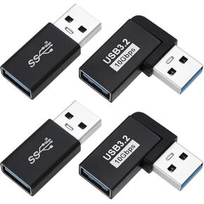 The Lord of the Tools 2 Sets 90 Degree Straight 10Gbps USB 3.2 Male to USB 3.2 Female OTG Extension Power Data Video Adapter Right Angled Type for Laptop Desktop