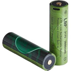 Botton Top 5000mAh Battery Type-C Input/Output Protection Circuit Built-in 3.7V Rechargeable Lithium-ion Batteries, Large Capacity 3.6V Replacement Battery for Flashlight, Headlamps etc(2 Pack)