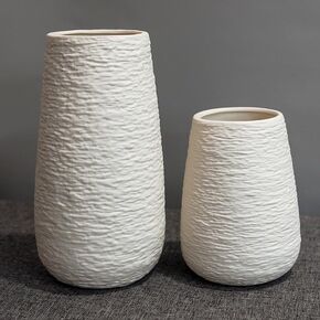 LIFFY White Ceramic Vases Set of 2, Home Decor Large Vases Simple Modern Stereo Grain Table Decorative Vases for Bedroom, Living Room, Office Table Home Gift Women