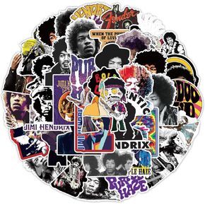Jimi Vintage HENDRlX Stickers - 50 PCS Vinyl Memorial Decal Photocard Set for Water Bottles, Laptops, Phone