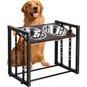 وعاء الكلب المرتفع: حامل وعاء الكلب المرتفع القابل للتعديل بـ 8 ارتفاعات للكلاب المتوسطة والكبيرة جدًا، ومحطة تغذية الحيوانات الأليفة المعدنية المائلة بزاوية 15 درجة مع مجموعة وعاء ماء للطعام من الفولاذ المقاوم للصدأ بحد أقصى 14.5 بوصة ارتفاع in Kuwait