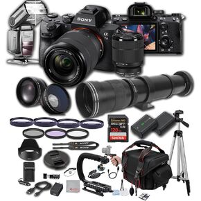 Sony a7 III w/ 28-70mm Lens, 128GB Extreme Memory, 420-800mm Super Telephoto Lens, TTL Pro Flash, Filters, Lenses, Case Tripod, and More – Extreme Photo Bundle (42pc Bundle)