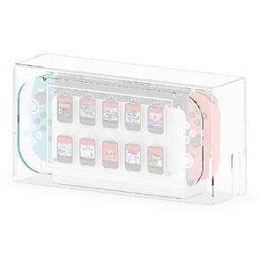 GEEKRIA Clear Acrylic Dust Cover Compatible with Nintendo Switch/Switch OLED Charging Dock, Dust Guard with 10 Game Card Storage Slot, Anti Scratch Waterproof Protective Display Box (Clear)