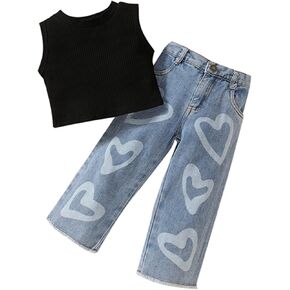 Fanvereka Kids Toddler Infant Baby Girls Summre Fall Outfits Clothes Set Sleeveless Tank Top Jeans Denim Pants Suit