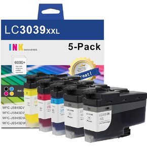 LC3039 XXL Ultra High Yield Ink Cartridges (5-Pack, 2 Black/1 Cyan/Yellow/1 Magenta) - Replacement for Brother LC3039 BK/C/M/Y Ink Cartridges use for MFC-J5845DW MFC-J5945DW MFC-J6545DW Printer