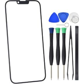 Outer Front Glass Cover Screen Replacement for iPhone 14 Plus with Installed Optical Clear Adhesive Black 6.7"