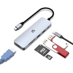 Tiergrade 6 in 1 USB-C Hub Multiport Adapter with 4K HDMI Display, 100W PD Charging, 1 USB-A Ports with 5Gps, 1 USB-A 2.0 Port, SD/TF Card Reader for Chromebook Pixel and Laptop with USB-C in Kuwait