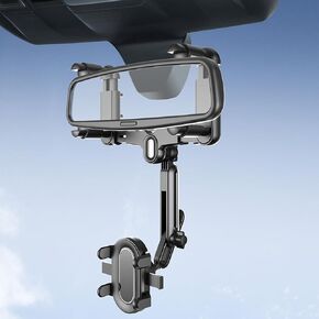 New Large Rearview Mirror Phone Holder for Car 360°Rotatable and Retractable, Upgraded Four Corners Fixed Anti-Shake Multifunctional Design for All Phones and All Car Rearview Mirror with Button