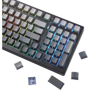 YUNZII Black Gray Gradient PBT Keycaps, 136-key Double Shot Dye Sub Dual-Process Keycaps, Side Printed Shine Through Keycaps Custom Keycaps Set, Mechanical Keyboard keycaps for Gaming Keyboards