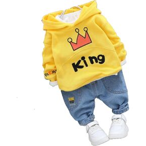 Male baby clothes in spring and autumn crown long-sleeved cotton top+casual jeans 2Ps suit