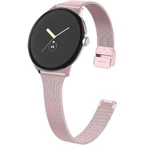 FitTurn Slim Metal Bands for Google Pixel Watch 3 41mm/Watch 2/Pixel Watch Band Women Men, Grids Thin Stainless Steel Mesh Loop Snap Clasp Strap Replacement for Pixel Watch 3 41mm/Watch 2/Pixel Fitness & Health Tracker