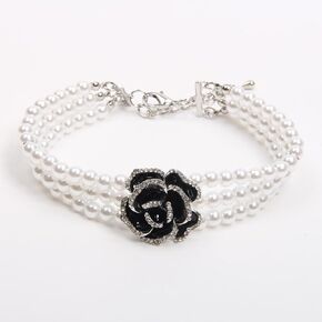 XKSRWE Dog Cat Pearls Necklace Collar with Rhinestones Rose Charm Pet Puppy Jewelry Accessory (Medium)