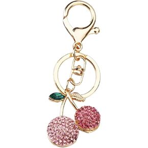 Fuqimanman2020 Rhinestone Cherry Strawberry Keychain Sparkling Crystal Fruit Keychain for Bag Purse Car Accessories