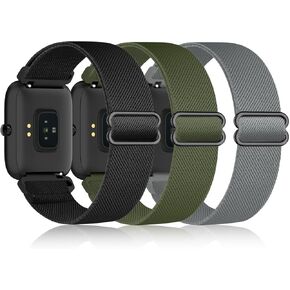 3 Pack Stretchy Nylon Band Compatible with Kuizil Smart Watch Bands for Men Women, Quick Release Soft Elastic Strap Replacement Wristbands for Kuizil T70 1.91" Smartwatch