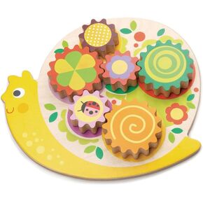 Tender Leaf Toys - Snail Whirls - 6 Removable Flowers Gears, Playset for Toddlers and Kids - Wooden Stacking, Multi-Color Flower Garden Beds