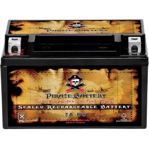 Pirate Battery YTX7A-BS Maintenance Free Replacement Battery for ATV, Motorcycle, and Scooter: 12 Volts, 7 Amps, 6Ah, Nut and Bolt (T3) Terminal