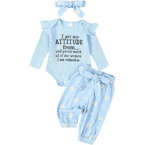 Kaipiclos Newborn Baby Girl Fall Outfits Letter Rib Knit Romper Daisy Belted Pants Headband Infant Clothes 0 3 6 12 18 Months