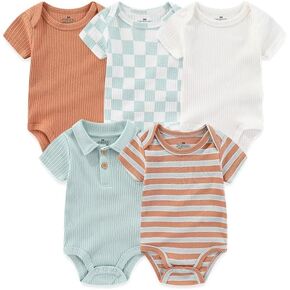 Unisex-Baby Romper Short Sleeve Romper Baby Boy Girl Short Sleeve Romper 100% Cotton Jumpsuit 5-Pack 0-12 Month
