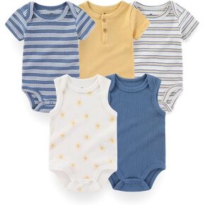 Unisex-Baby Romper Short Sleeve Romper Baby Boy Girl Short Sleeve Romper 100% Cotton Jumpsuit 5-Pack 0-12 Month