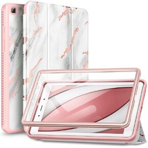 SURITCH Case for Samsung Galaxy Tab A 8.0 2019 (SM-T290/T295), [Built in Screen Protector][Auto Sleep/Wake] Lightweight Leather Case Full Body Smart Cover with Magnetic Trifold Stand-Marble