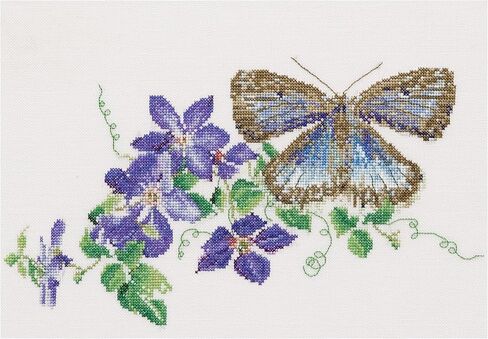 Thea Gouverneur - Counted Cross Stitch Kit - Butterfly-Nasturtium - Aida - 18 Count - Embroidery Kit for Adults - DMC Embroidery Threads and Other Cross Stitch Supplies Included - 437A in Kuwait