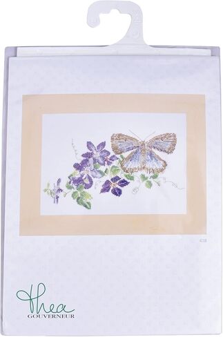 Thea Gouverneur - Counted Cross Stitch Kit - Butterfly-Nasturtium - Aida - 18 Count - Embroidery Kit for Adults - DMC Embroidery Threads and Other Cross Stitch Supplies Included - 437A in Kuwait