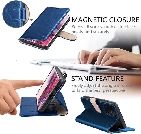 حافظة محفظة Belemay Galaxy S20، حافظة من جلد البقر الطبيعي [RFID Blocking] غطاء قلاب واقٍ مضاد للصدمات، مسند إغلاق مغناطيسي مناسب لهاتف Samsung Galaxy S20 5G (6.2 بوصة)، أزرق in Kuwait