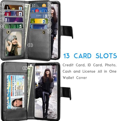 Tekcoo Galaxy S9 Plus Case, S9 Plus Wallet Case/Samsung Galaxy S9+ PU Leather Case, Luxury Credit Card Slots Holder Carrying Folio Flip Cover [Detachable Magnetic Hard Case] Kickstand - Black in Saudi Arabia