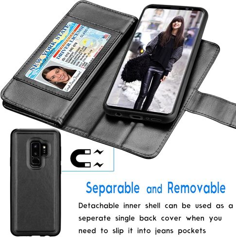Tekcoo Galaxy S9 Plus Case, S9 Plus Wallet Case/Samsung Galaxy S9+ PU Leather Case, Luxury Credit Card Slots Holder Carrying Folio Flip Cover [Detachable Magnetic Hard Case] Kickstand - Black in Saudi Arabia