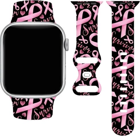 Pink Ribbon Watch Band Compatible with Apple Watch, Iwatch Bands Wristbands Soft Silicone Strap Adjustable Replacement for Series 8/7/6/5/4/3/2/1/SE for Women Girls in Saudi Arabia
