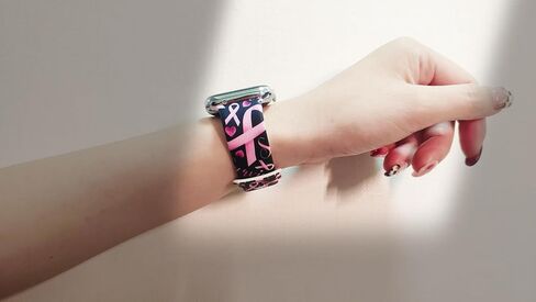 Pink Ribbon Watch Band Compatible with Apple Watch, Iwatch Bands Wristbands Soft Silicone Strap Adjustable Replacement for Series 8/7/6/5/4/3/2/1/SE for Women Girls in Saudi Arabia