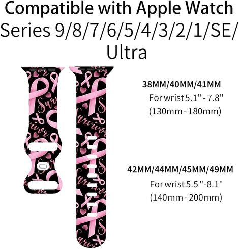 Pink Ribbon Watch Band Compatible with Apple Watch, Iwatch Bands Wristbands Soft Silicone Strap Adjustable Replacement for Series 8/7/6/5/4/3/2/1/SE for Women Girls in Saudi Arabia