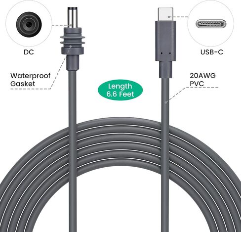 weishan USB C to DC Power Cable for Starlink Mini, PD 100W Type C Fast Charging Cord with Outdoor Waterproof DC Barrel, 6.6ft Long in Saudi Arabia