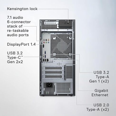 كمبيوتر مكتبي Dell XPS 8960، معالج Intel i7-13700 من الجيل الثالث، ذاكرة الوصول العشوائي DDR5 سعة 64 جيجابايت، SSD PCIe 4 تيرابايت، Intel UHD Graphics 770، USB-C، DisplayPort، Killer Wi-Fi، قارئ بطاقة SD، Windows 11، أسود in Kuwait