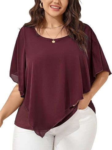 بلوزات نسائية بمقاسات كبيرة صيفية غير رسمية فضفاضة بأكمام قصيرة من الشيفون ملابس علوية أنيقة وقميص بلوزة in Kuwait