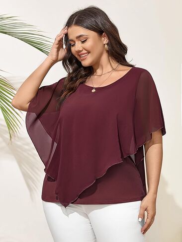 بلوزات نسائية بمقاسات كبيرة صيفية غير رسمية فضفاضة بأكمام قصيرة من الشيفون ملابس علوية أنيقة وقميص بلوزة in Kuwait