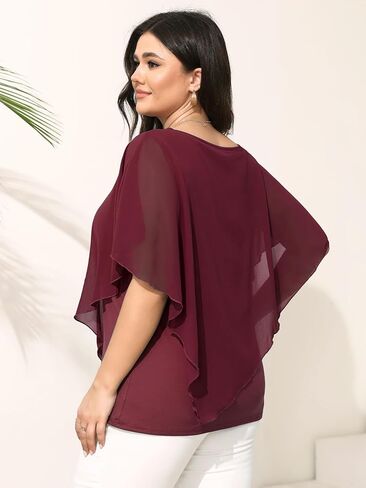 بلوزات نسائية بمقاسات كبيرة صيفية غير رسمية فضفاضة بأكمام قصيرة من الشيفون ملابس علوية أنيقة وقميص بلوزة in Kuwait