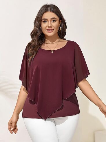 بلوزات نسائية بمقاسات كبيرة صيفية غير رسمية فضفاضة بأكمام قصيرة من الشيفون ملابس علوية أنيقة وقميص بلوزة in Kuwait