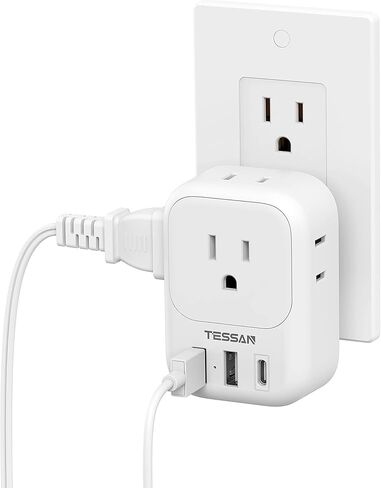 USB Wall Charger, TESSAN Outlet Splitter with 4 AC Outlets Extender and 3 USB (2 USB C Blocks), Multi Plug Expander Charging Station for Cruise, Home, Office, Dorm Room Essentials in Saudi Arabia