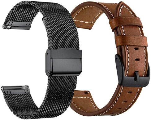 YEEJOK Vivoactive 5 Bands, 20mm Vivoactive 3 Watch Bands, Mesh Metal Watch Bands & Genuine Leather Strap Compatible for Garmin Venu Sq/Venu 2 Plus/Forerunner 645/245 in Kuwait