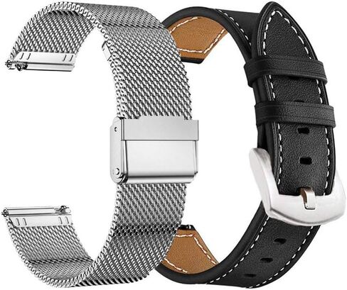 YEEJOK Vivoactive 5 Bands, 20mm Vivoactive 3 Watch Bands, Mesh Metal Watch Bands & Genuine Leather Strap Compatible for Garmin Venu Sq/Venu 2 Plus/Forerunner 645/245 in Kuwait