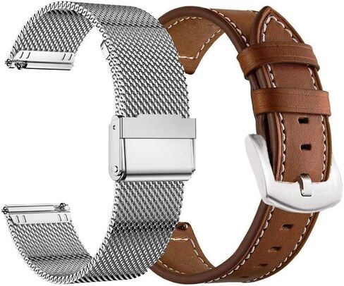 YEEJOK Vivoactive 5 Bands, 20mm Vivoactive 3 Watch Bands, Mesh Metal Watch Bands & Genuine Leather Strap Compatible for Garmin Venu Sq/Venu 2 Plus/Forerunner 645/245 in Kuwait