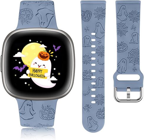 سوار ساعة W-RAAR منقوش للهالوين متوافق مع Fitbit Versa 4/Versa 3/Sense 2/Sense للنساء والرجال، سوار معصم احتفالي من السيليكون الناعم لطيف على شكل نسيج العنكبوت شبح اليقطين in Saudi Arabia