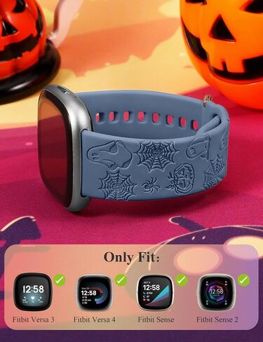سوار ساعة W-RAAR منقوش للهالوين متوافق مع Fitbit Versa 4/Versa 3/Sense 2/Sense للنساء والرجال، سوار معصم احتفالي من السيليكون الناعم لطيف على شكل نسيج العنكبوت شبح اليقطين in Saudi Arabia