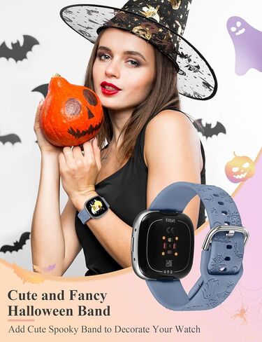 سوار ساعة W-RAAR منقوش للهالوين متوافق مع Fitbit Versa 4/Versa 3/Sense 2/Sense للنساء والرجال، سوار معصم احتفالي من السيليكون الناعم لطيف على شكل نسيج العنكبوت شبح اليقطين in Saudi Arabia